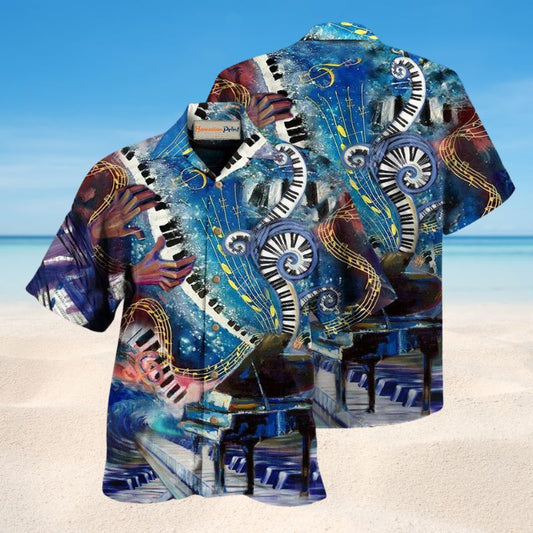 Music Happiness Is Playing My Piano Hawaiian Shirt For Coastal Vacations Live Music Fans And Everyday Wear