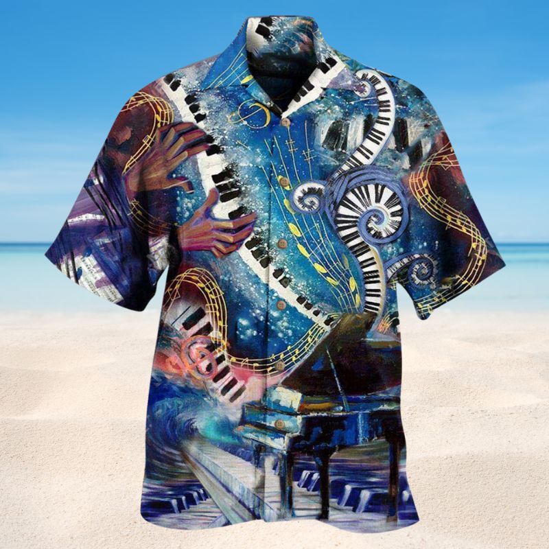 Music Happiness Is Playing My Piano Hawaiian Shirt For Coastal Vacations Live Music Fans And Everyday Wear