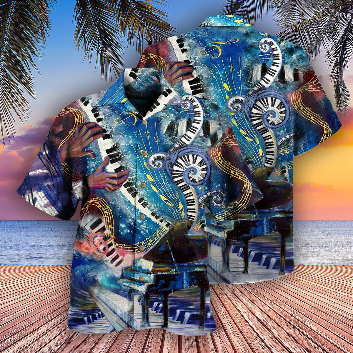 Piano Music Happiness Playing Hawaiian Shirt Pattern Detail For Summer Holidays And Outdoor Fun