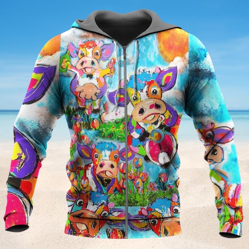 Happy Cows Love Animals Hoodie For Relaxed Streetwear Weekend Travel And Everyday Style