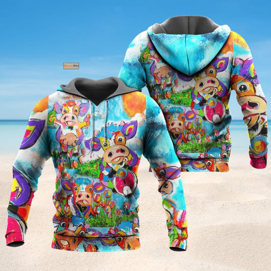 Happy Cows Love Animals Hoodie For Relaxed Streetwear Weekend Travel And Everyday Style