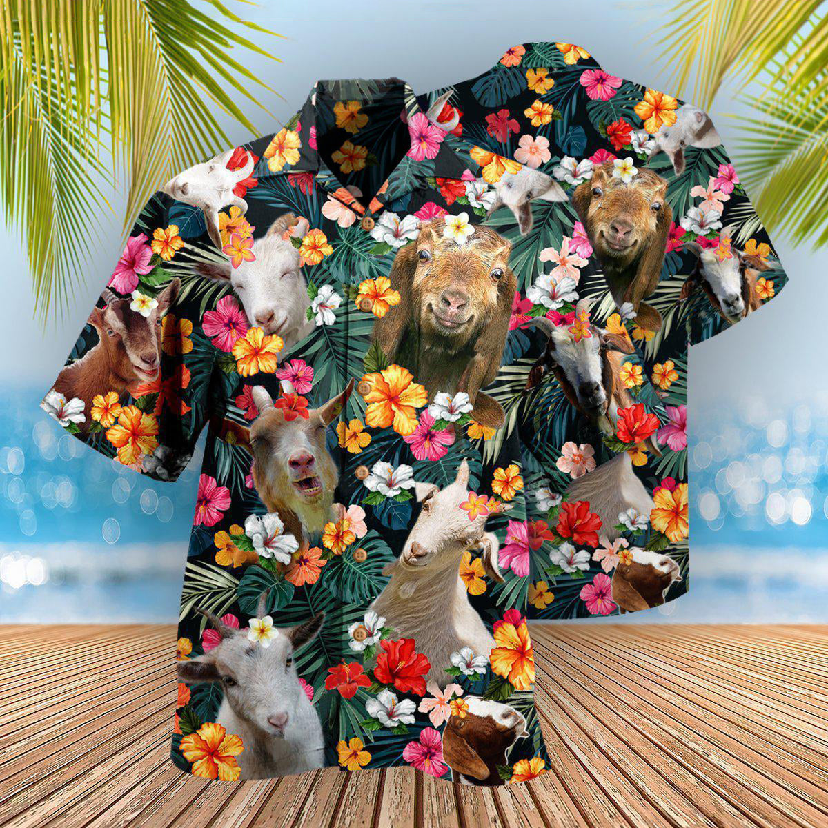 Happy Floral Goat Aloha Hawaiian Shirt Pattern View For Relaxed Warm Weather Outfits
