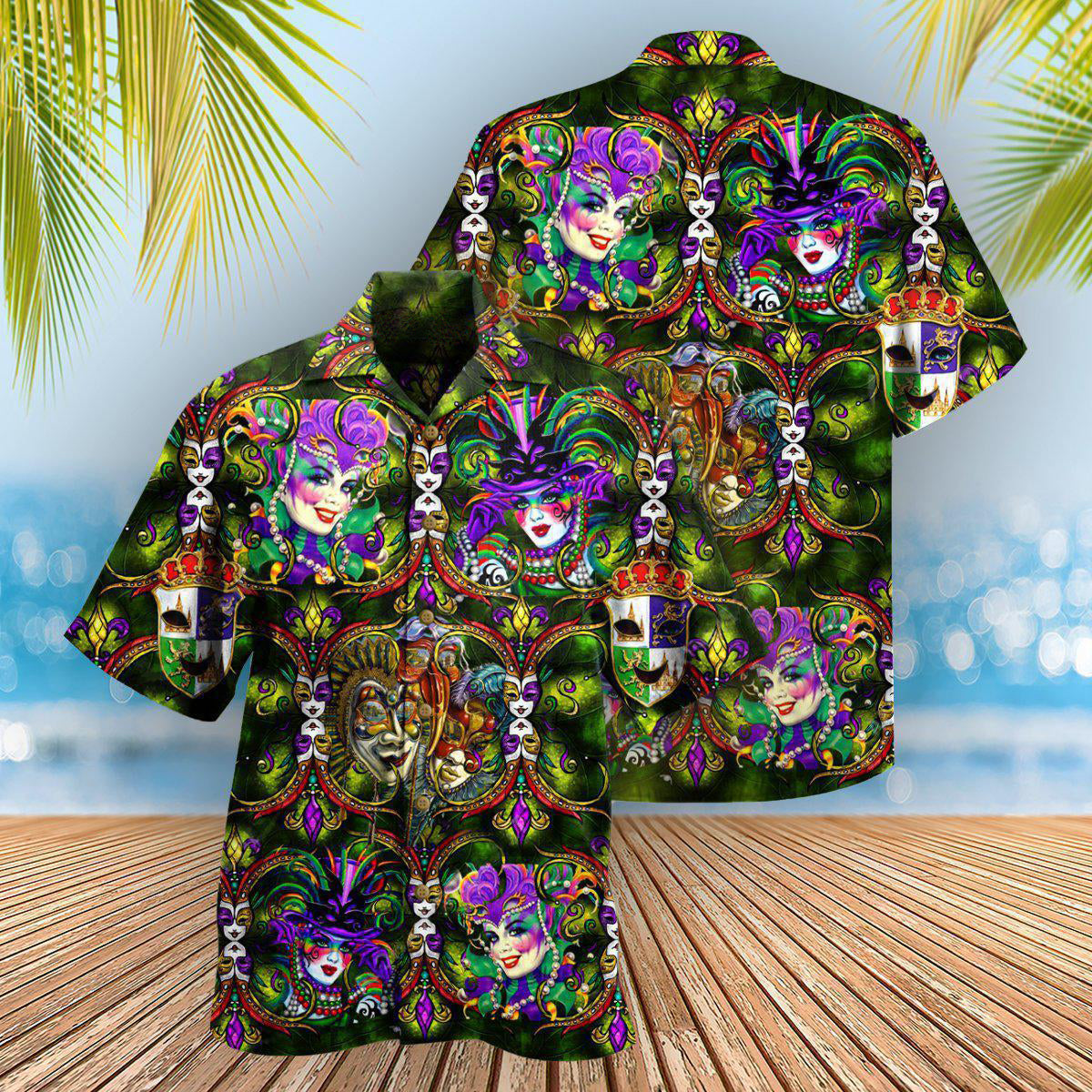 Happy Mardi Gras Festival Hawaiian Shirt Pattern Detail For Vacation Travel And Daily Wear