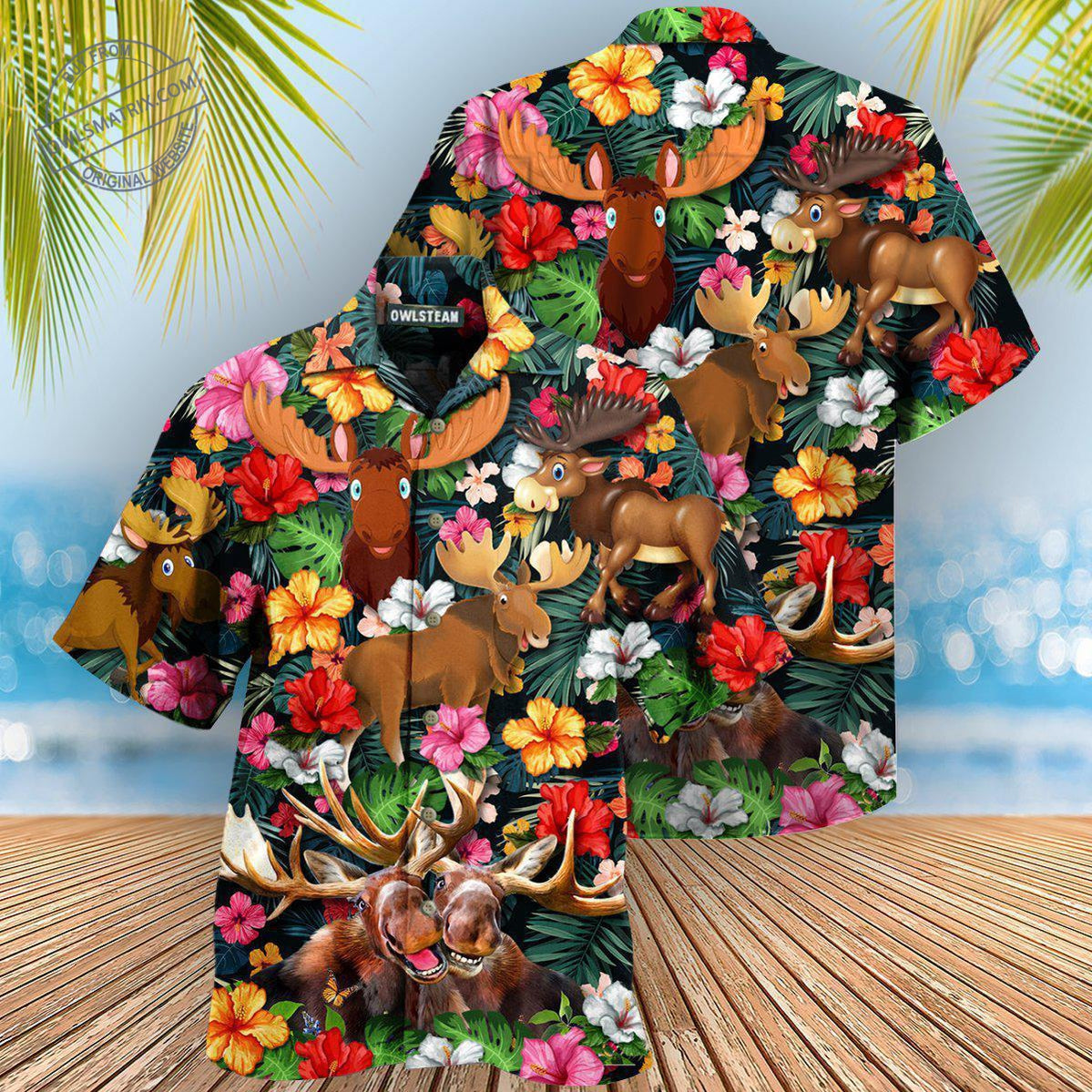 Island Animals Moose Aloha Hawaiian Shirt For Tropical Holidays, Outdoor Gatherings, And Everyday Comfort
