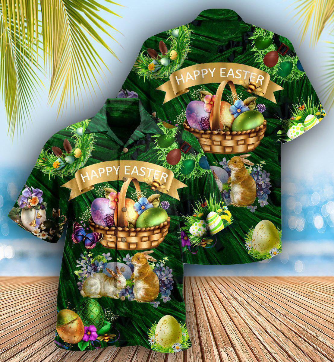 Happy Funny Easter Bunny Hawaiian Shirt For Beach Parties And Weekend Getaways