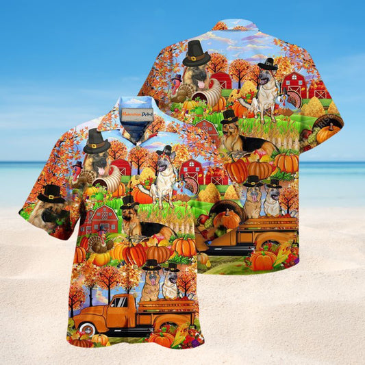 Happy Thanksgiving German Shepherd Hawaiian Shirt For Summer Vacation Beach Travel And Relaxed Casual Wear