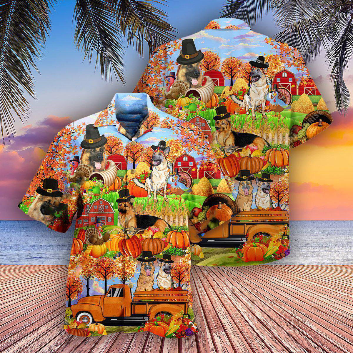 German Shepherd And Thanksgiving Hawaiian Shirt With All Over Print For Island Vacation Beach Days And Thoughtful Gifting