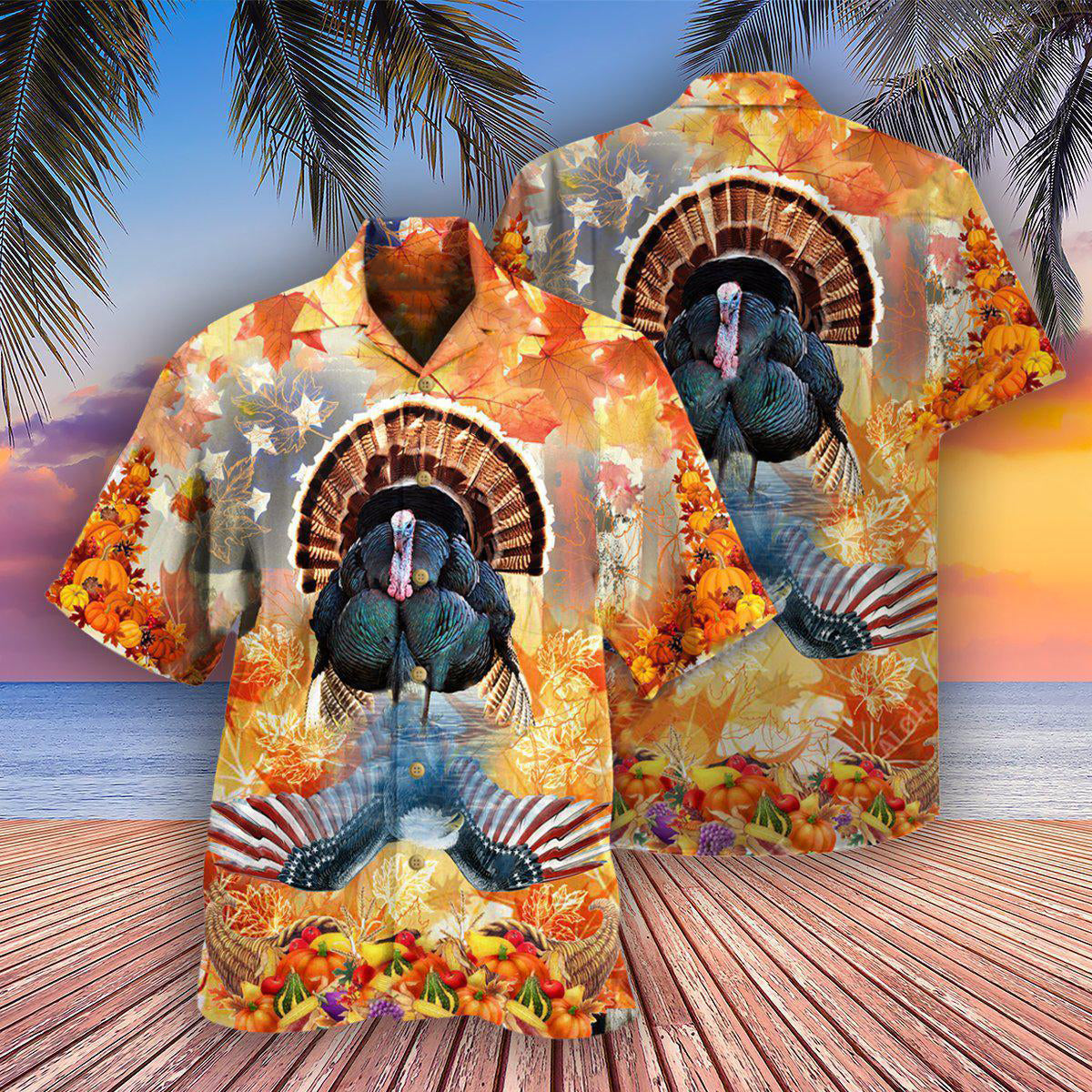 Patriotic Autumn Turkey Hawaiian Shirt With Detailed Graphic For Vacation Getaways Resort Wear And Casual Celebrations