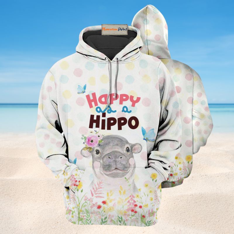 Happy Cute Hippo Hoodie For Everyday Wear Outdoor Adventures And Comfortable Style