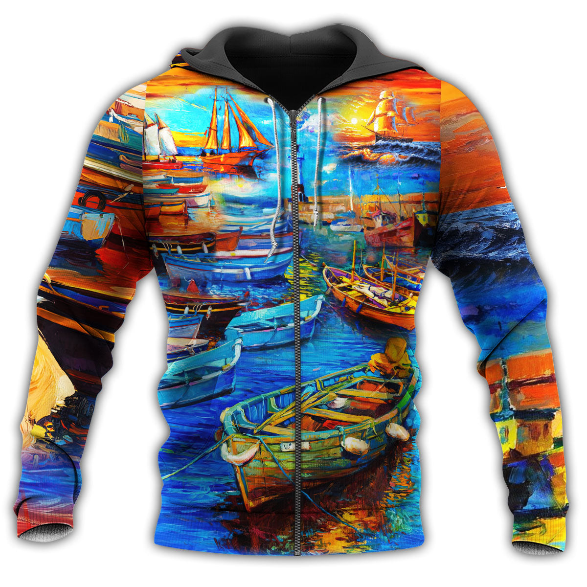 Vintage Harbor Sunset Boat Hoodie For Seaside Adventures Daily Style And Comfortable Outfits