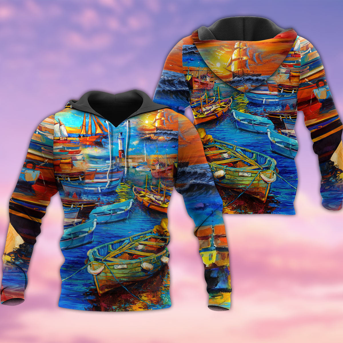 Vintage Harbor Sunset Boat Hoodie For Seaside Adventures Daily Style And Comfortable Outfits