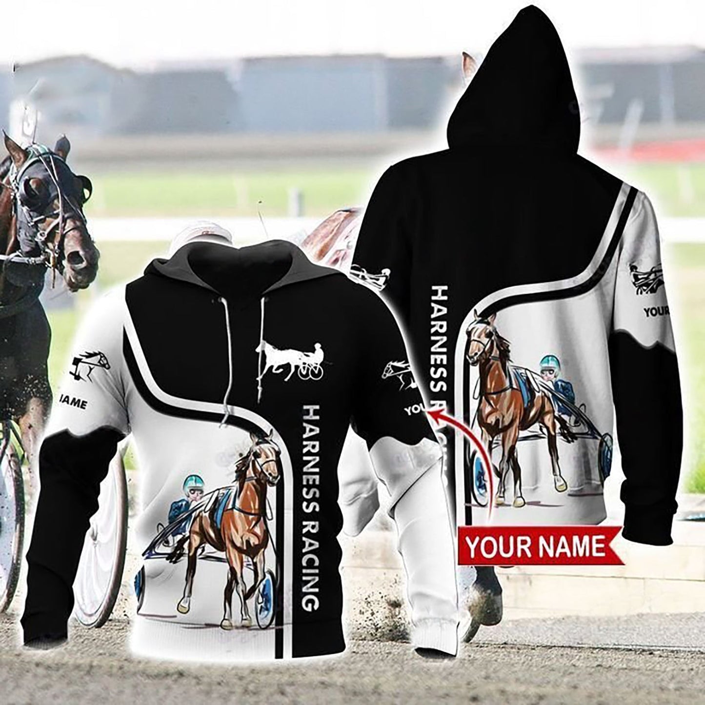 Black White Racing Personalized Hoodie For Casual Street Style Travel And Daily Comfort