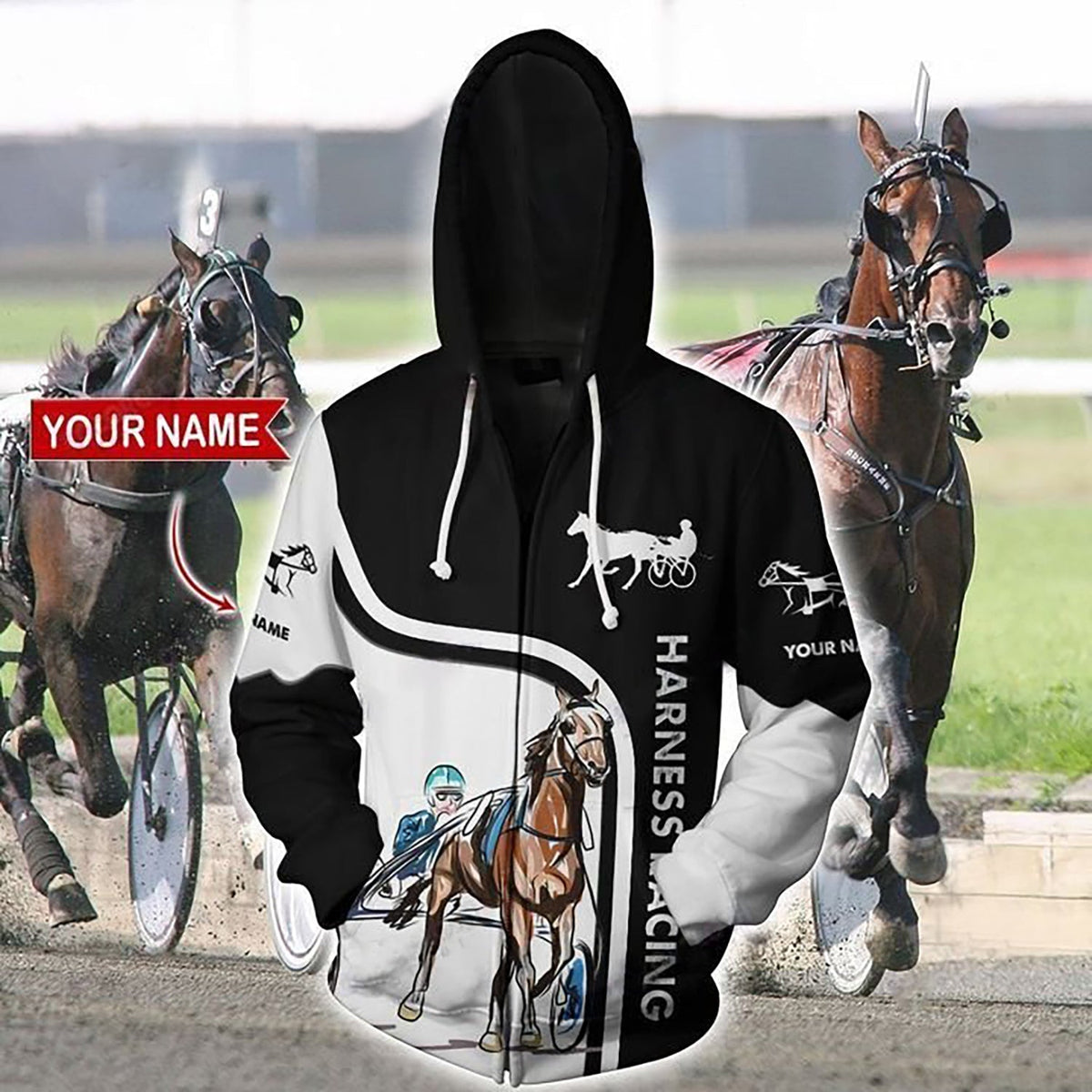 Black White Racing Personalized Hoodie For Casual Street Style Travel And Daily Comfort