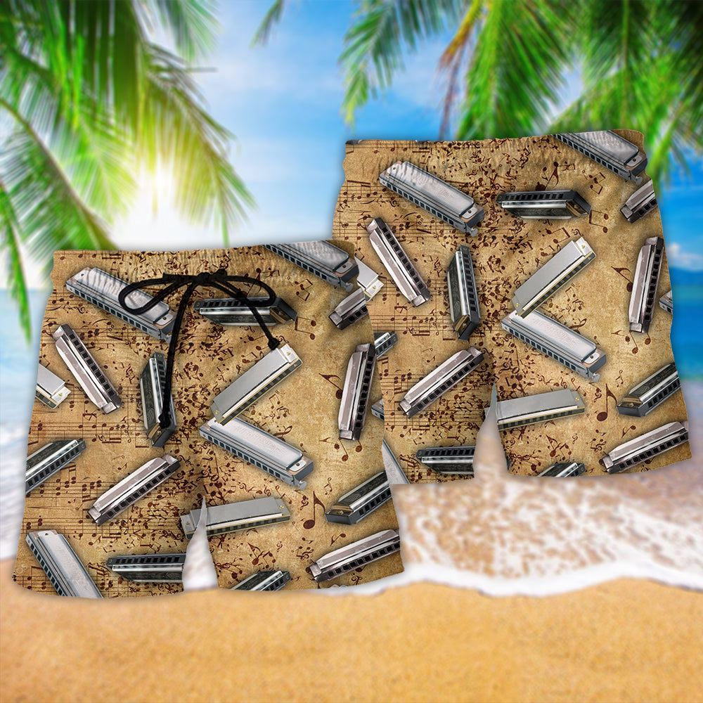 Harmonica Music Vintage Retro Beach Shorts Print Detail For Thoughtful Gift Giving