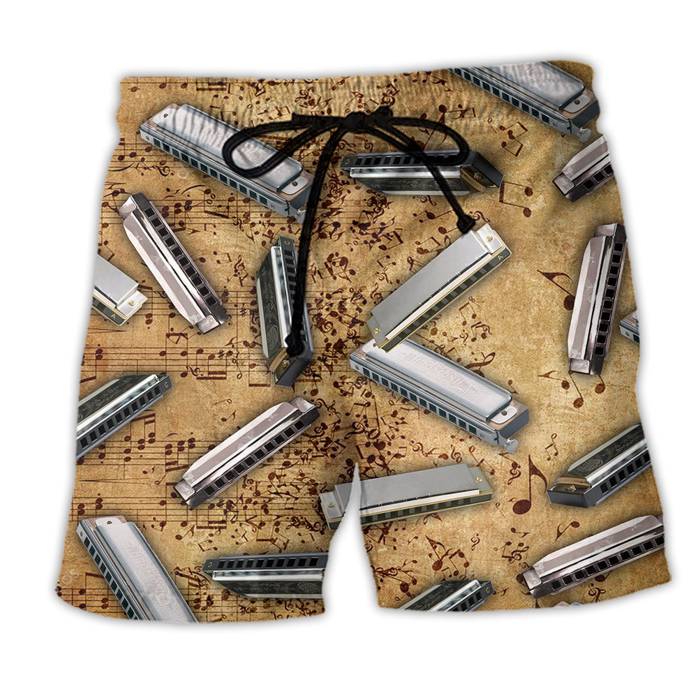 Vintage Harmonica Music Beach Shorts For Resort Getaways And Lightweight Summer Style