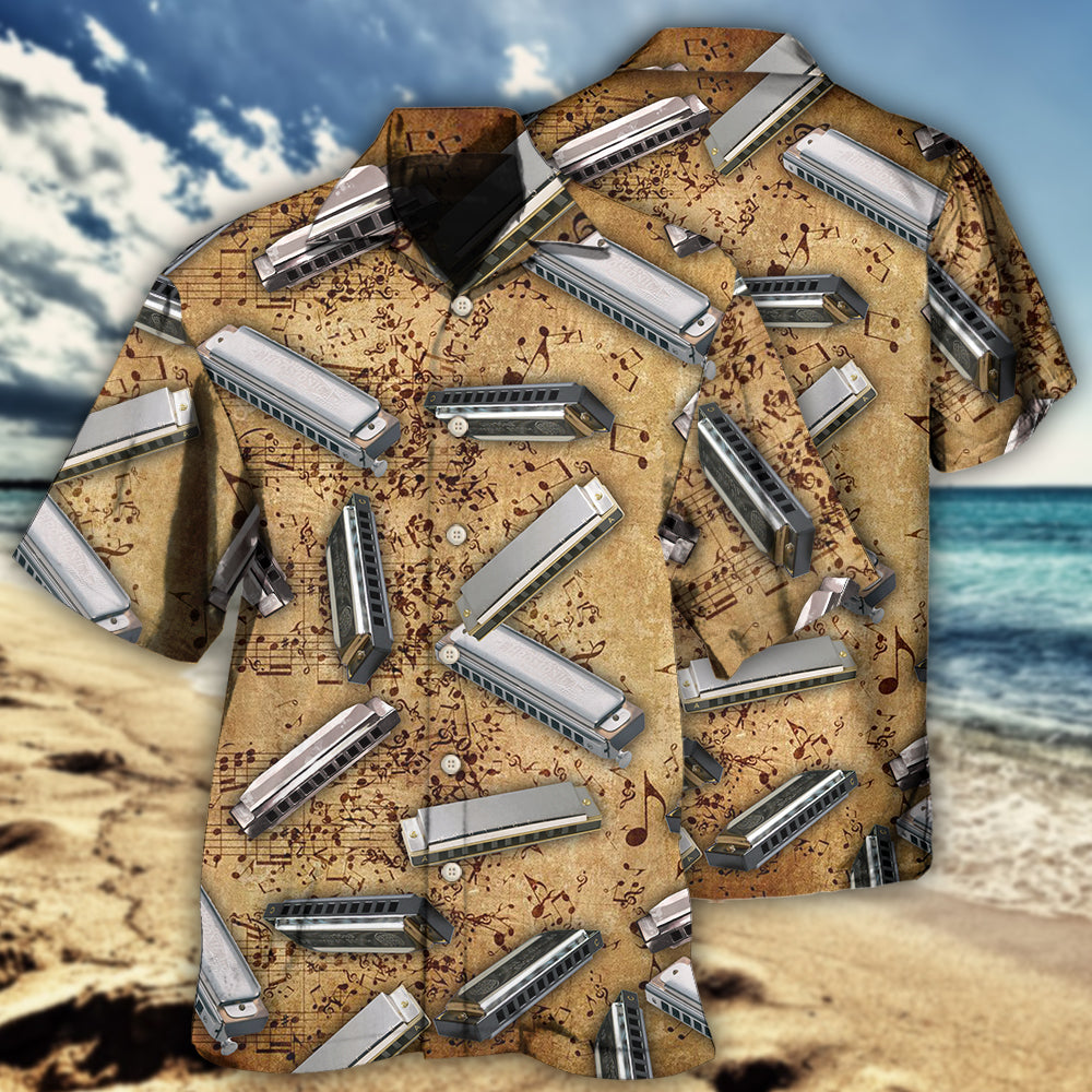 Harmonica Music Hawaiian Shirt For Creative Performers, Coastal Trips, And Casual Everyday Wear