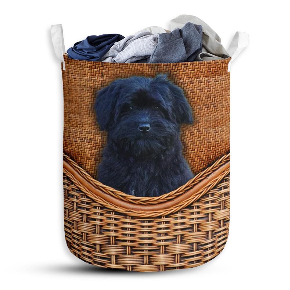 Havanese Black Dog Rattan Texture Laundry Basket For Bathroom Bedroom Storage