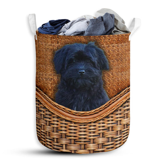 Havanese Black Dog Rattan Texture Laundry Basket For Bathroom Bedroom Storage