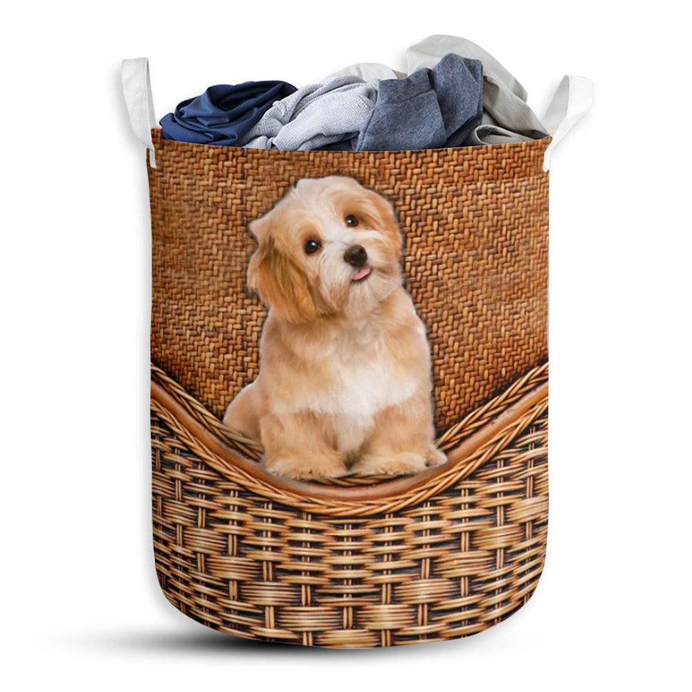 Havanese Dog Rattan Texture Laundry Basket For Bathroom Bedroom Storage