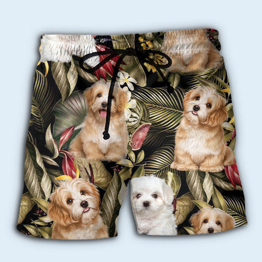 Havanese Dog Tropical Leaf Beach Shorts For Warm Weather Travel And Everyday Comfort