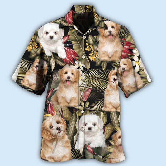 Tropical Havanese Dog Leaf Hawaiian Shirt For Coastal Getaways, Outdoor Gatherings, And Thoughtful Gift Giving