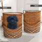 Havanese Black Dog Rattan Texture Laundry Basket For Room Home Organizer