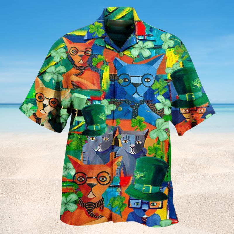 Cats Have A Purrfect Saint Patrick's Day Hawaiian Shirt For Summer Vacation Beach Travel And Relaxed Casual Wear