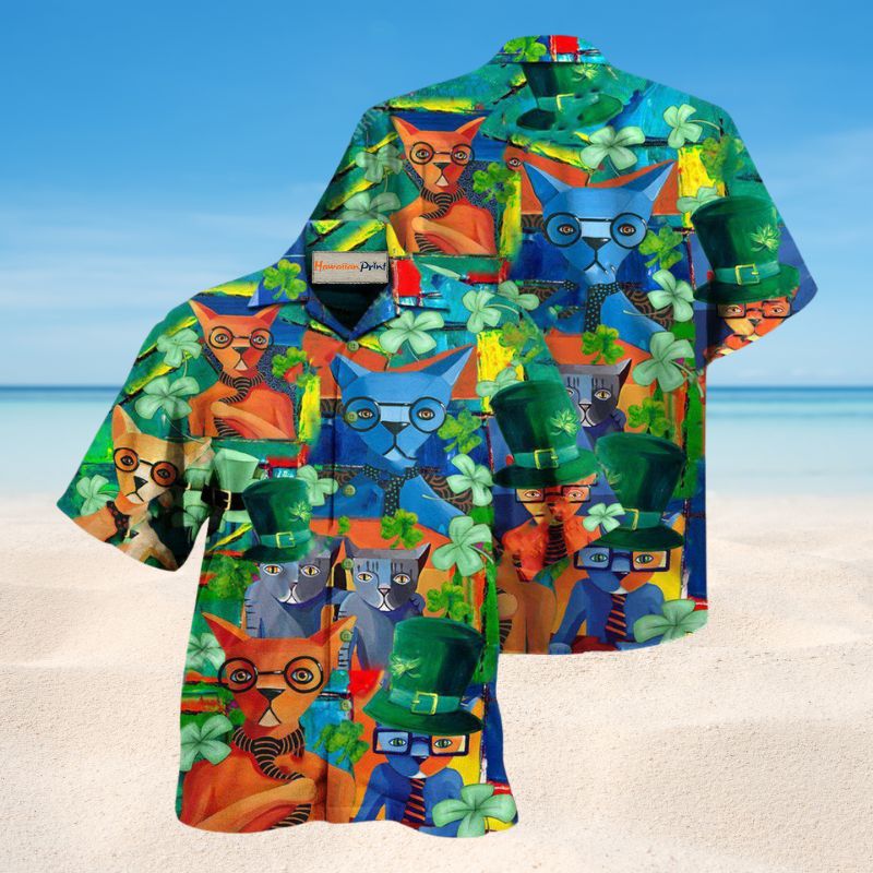 Cats Have A Purrfect Saint Patrick's Day Hawaiian Shirt For Summer Vacation Beach Travel And Relaxed Casual Wear