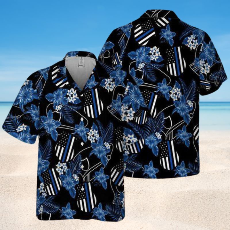 Police Creative Pattern Hawaiian Shirt For Summer Vacation, Beach Travel, And Casual Wear