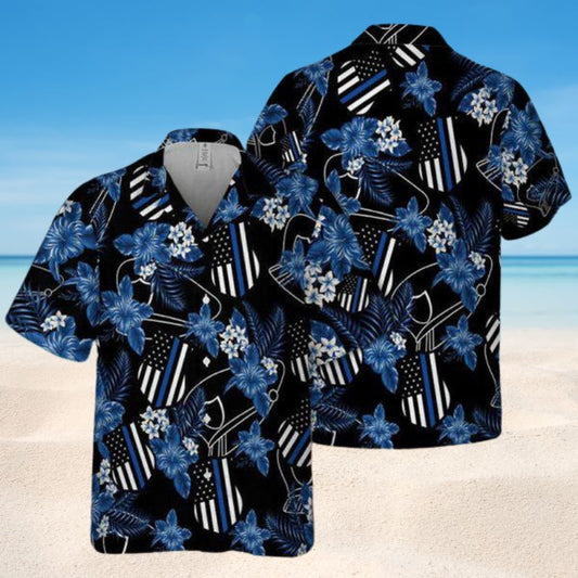 Police Creative Pattern Hawaiian Shirt For Summer Vacation, Beach Travel, And Casual Wear