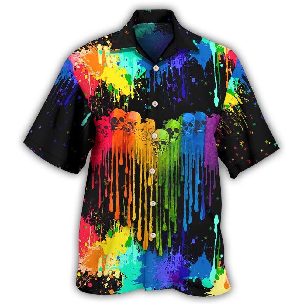 Creative Rainbow Pride Heart Skull Hawaiian Shirt For Tropical Holidays, Outdoor Gatherings, And Everyday Comfort