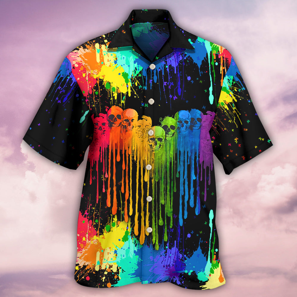 Creative Rainbow Pride Heart Skull Hawaiian Shirt For Tropical Holidays, Outdoor Gatherings, And Everyday Comfort