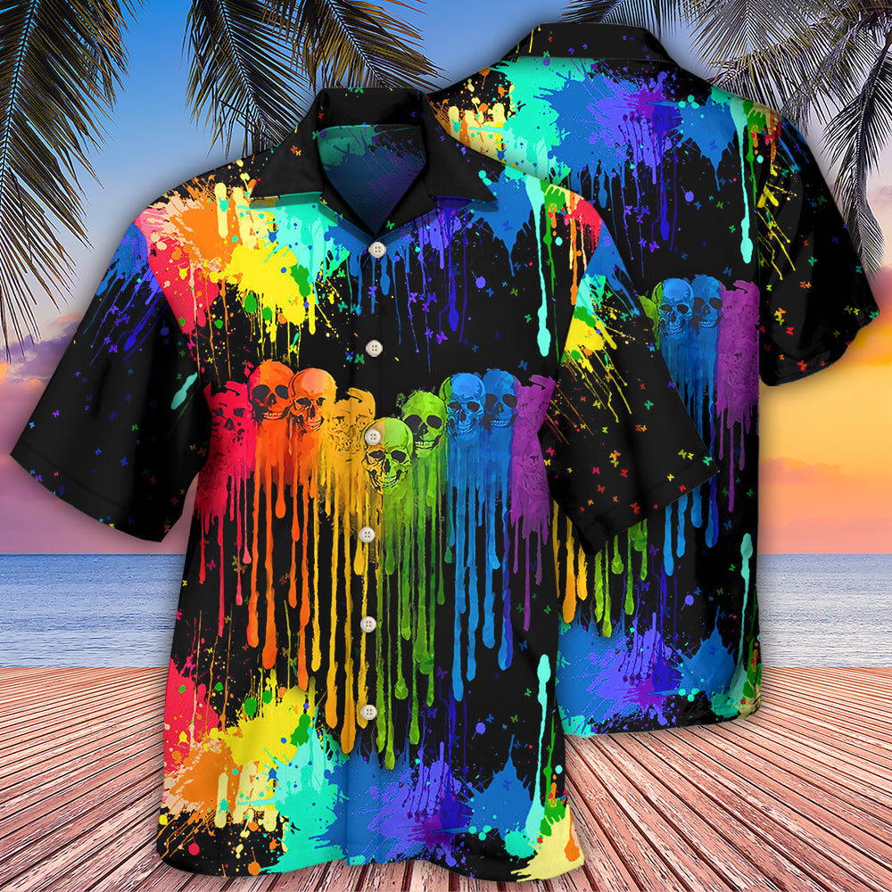 Rainbow Pride And Skull Hawaiian Shirt With All Over Print For Beach Vacations Casual Parties And Warm Weather Style