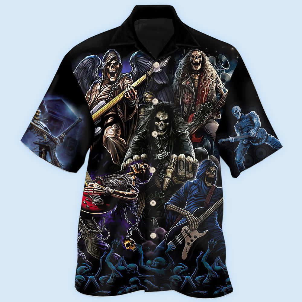 Creative Skull Guitar Hawaiian Shirt For Coastal Travel, Casual Events, And Comfortable Summer Wear