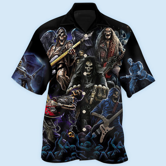 Creative Skull Guitar Hawaiian Shirt For Coastal Travel, Casual Events, And Comfortable Summer Wear