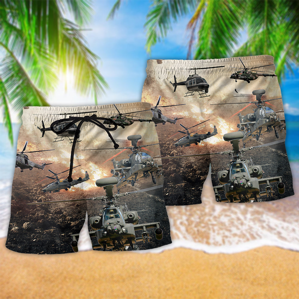 Helicopter Fire Battle Beach Shorts For Poolside Relaxation And Summer Adventures