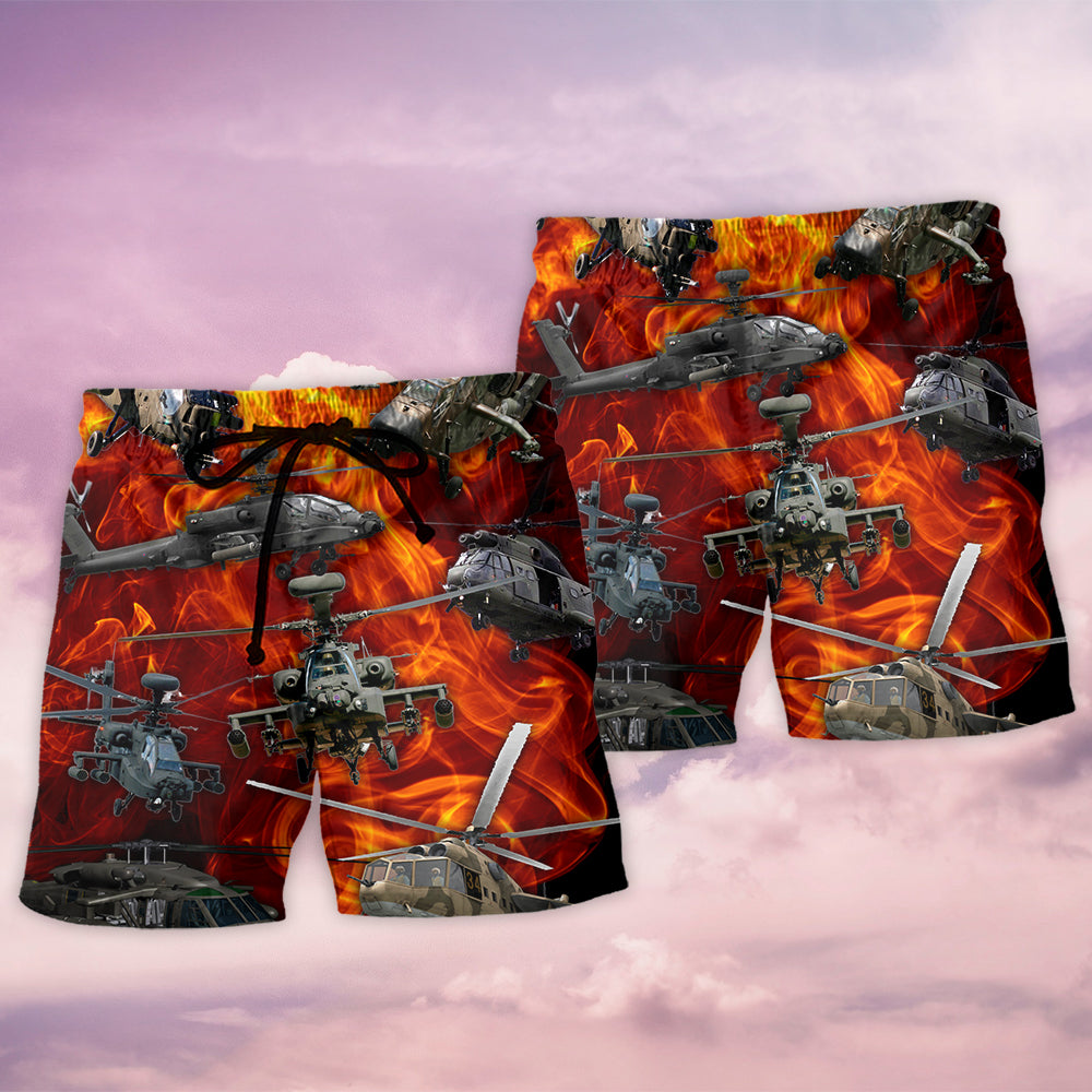 Helicopter Fire Action Beach Shorts For Beach Trips And Relaxed Vacation Styling