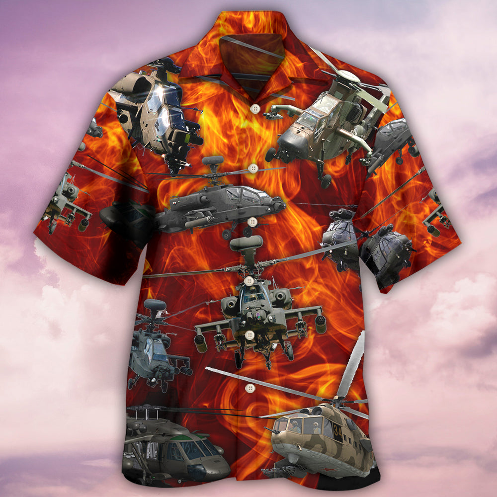 Helicopter Fire Hawaiian Shirt For Resort Getaways And Comfortable Summer Activities