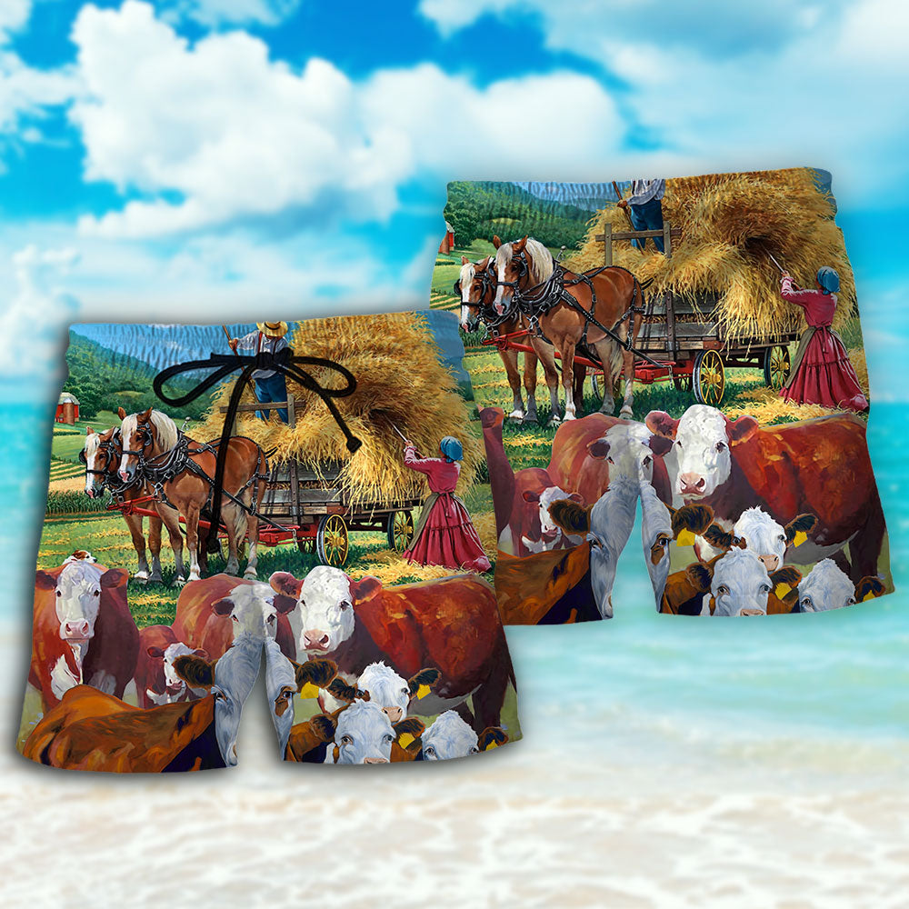 Peaceful Life Hereford Cow Beach Shorts For Resort Travel And Thoughtful Summer Gifting