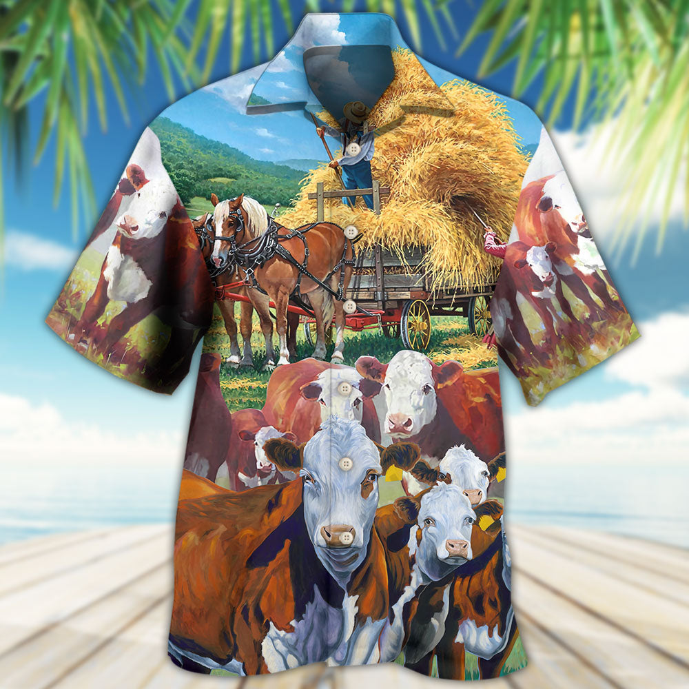 Peaceful Cow Hereford Hawaiian Shirt For Summer Vacation And Beach Travel