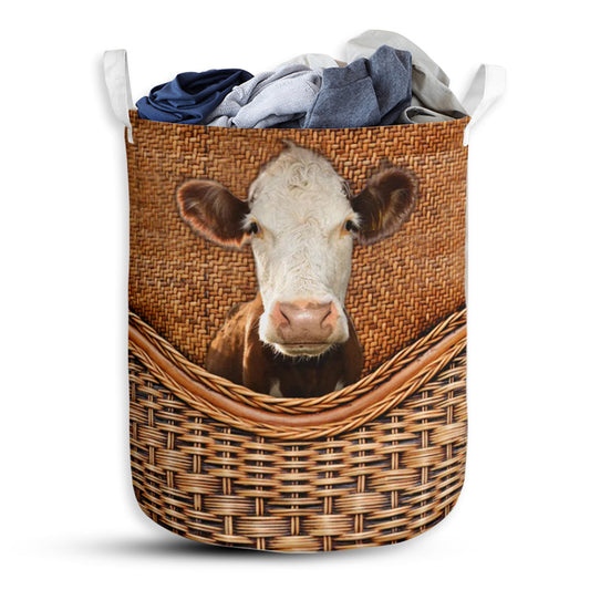 Hereford Cow Rattan Texture Laundry Basket For Bathroom Bedroom Storage
