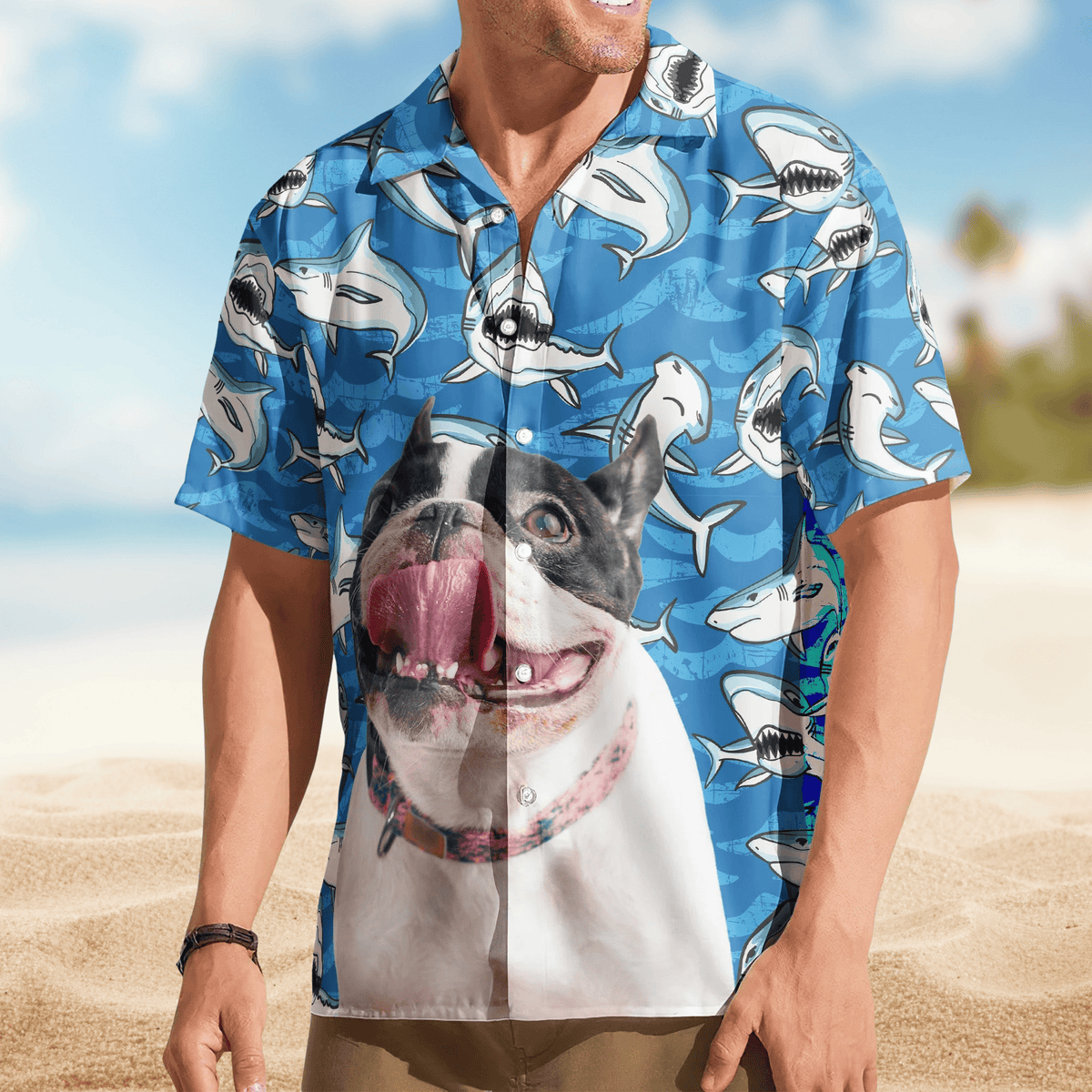 Funny Customize Big Photo Sharks Custom Hawaiian Shirt For Warm Weather Events And Casual Wear