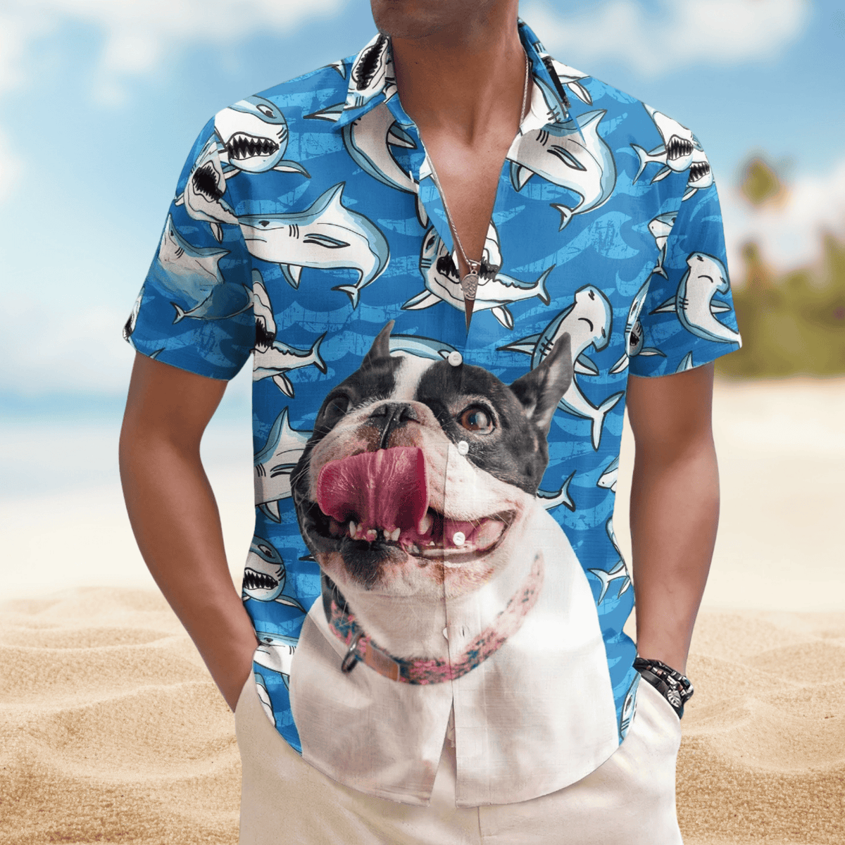 Funny Customize Big Photo Sharks Custom Hawaiian Shirt For Warm Weather Events And Casual Wear