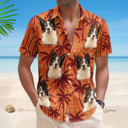 Funny Tropical Custom Pet Photo Palm Trees Hawaiian Shirt For Nature Lovers And Coastal Travel