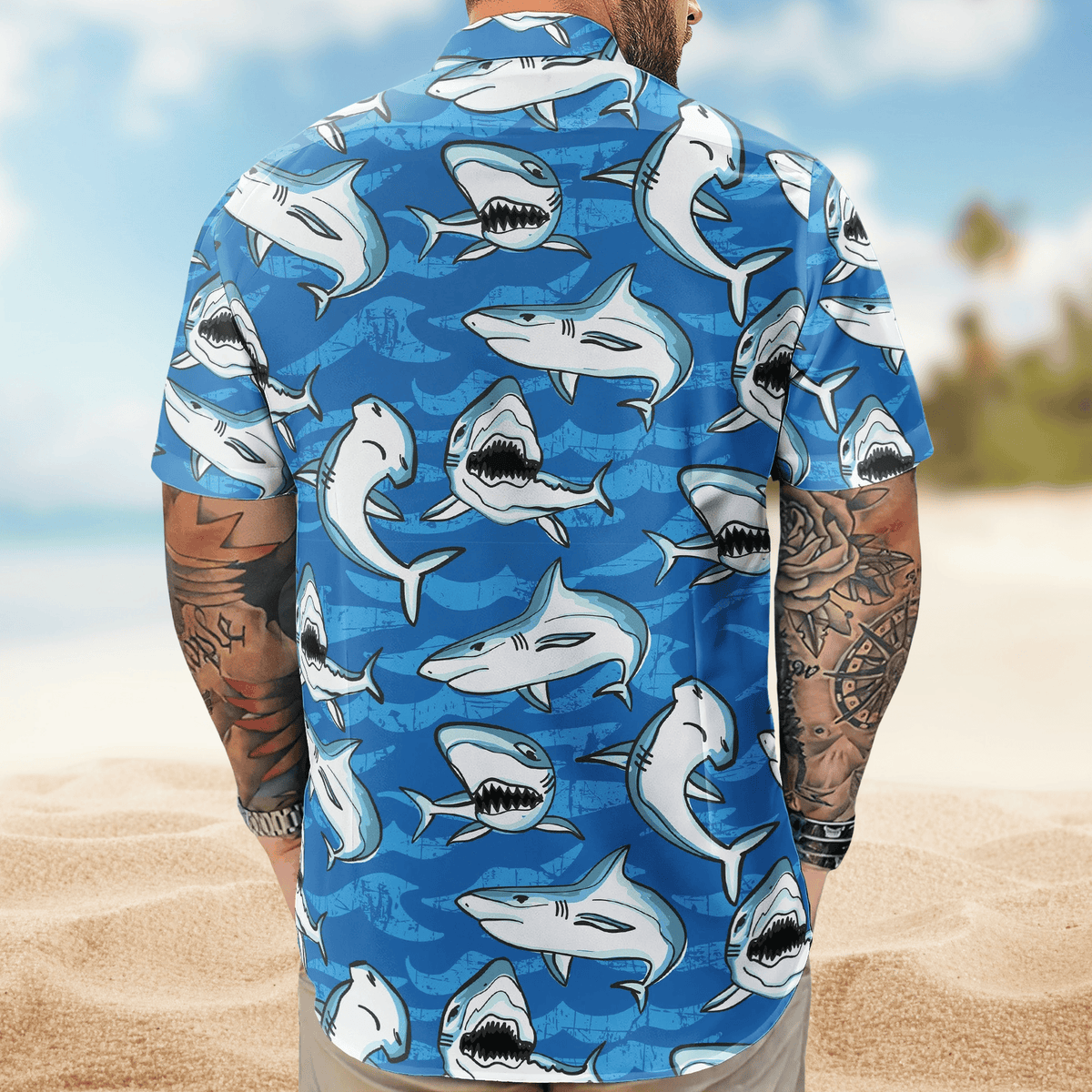 Funny Customize Big Photo Sharks Custom Hawaiian Shirt For Warm Weather Events And Casual Wear