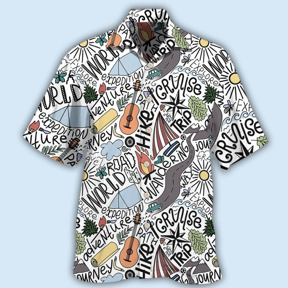 Hiking Wandering Travel Adventure Hawaiian Shirt For Resort Trips, Coastal Parties, And Warm Weather Style