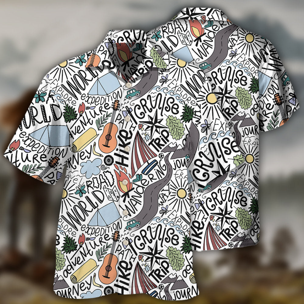 Hiking Wandering Travel Adventure Hawaiian Shirt For Resort Trips, Coastal Parties, And Warm Weather Style
