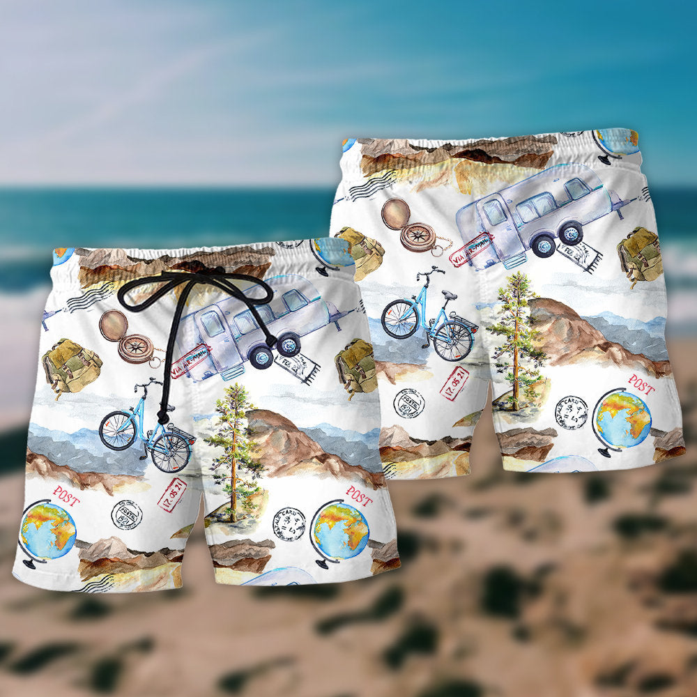 Hiking Adventure Explore The World Beach Shorts For Beach Trips And Relaxed Vacation Styling