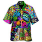 Hippie Alien Frog Mushroom Colorful Hawaiian Shirt For Summer Road Trip And Coastal Style