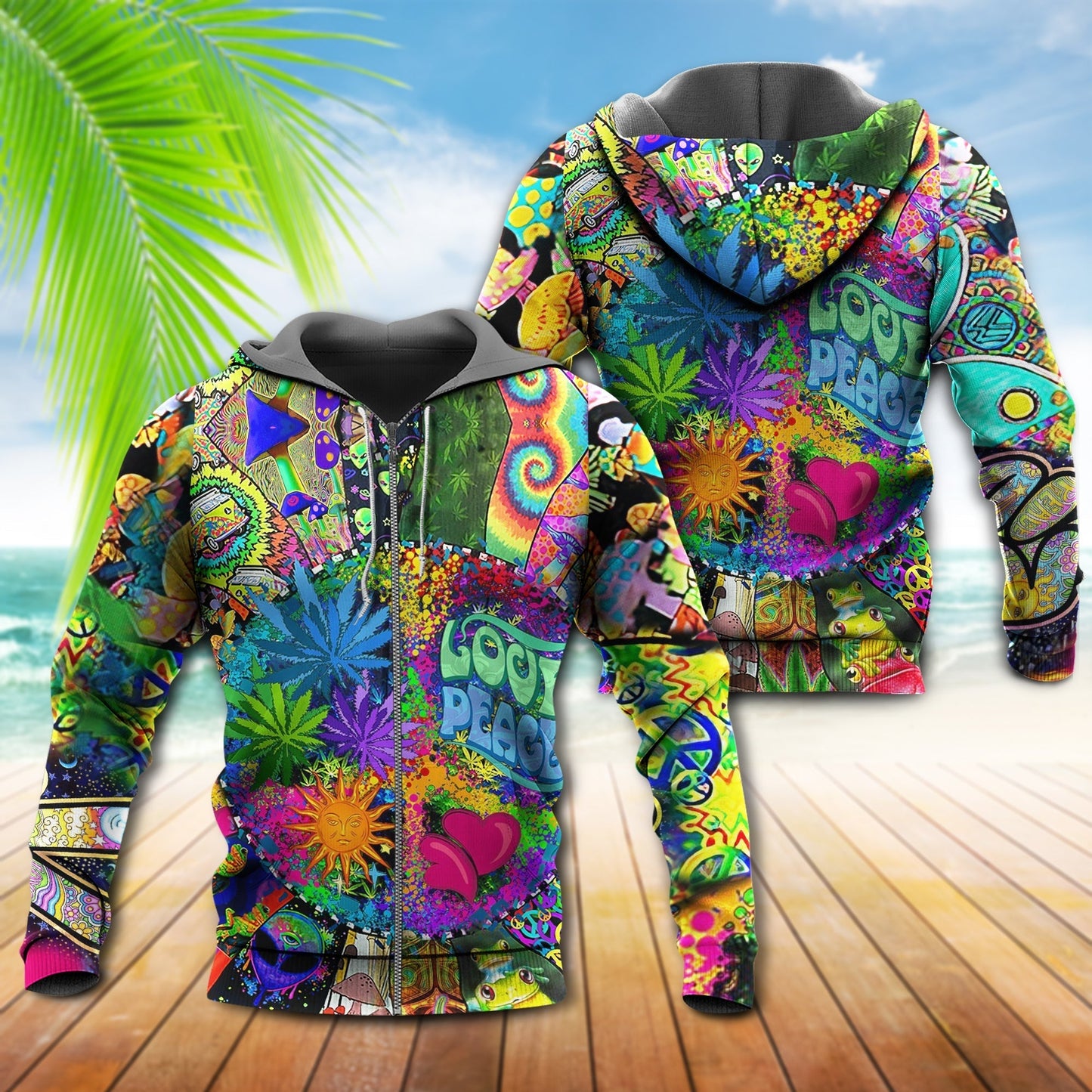 Hippie Alien Frog Mushroom Peace Hoodie For Peace Inspired Outfits Casual Events And Thoughtful Gifting